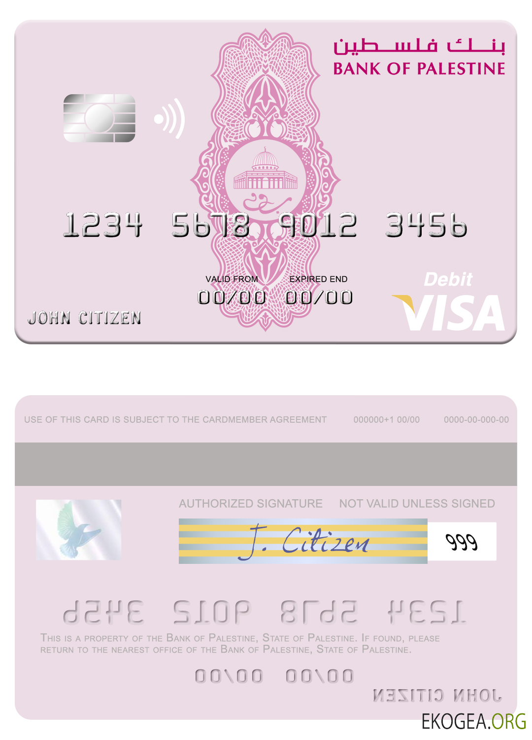 Carte de débit visa de la Banque palestinienne de Palestine